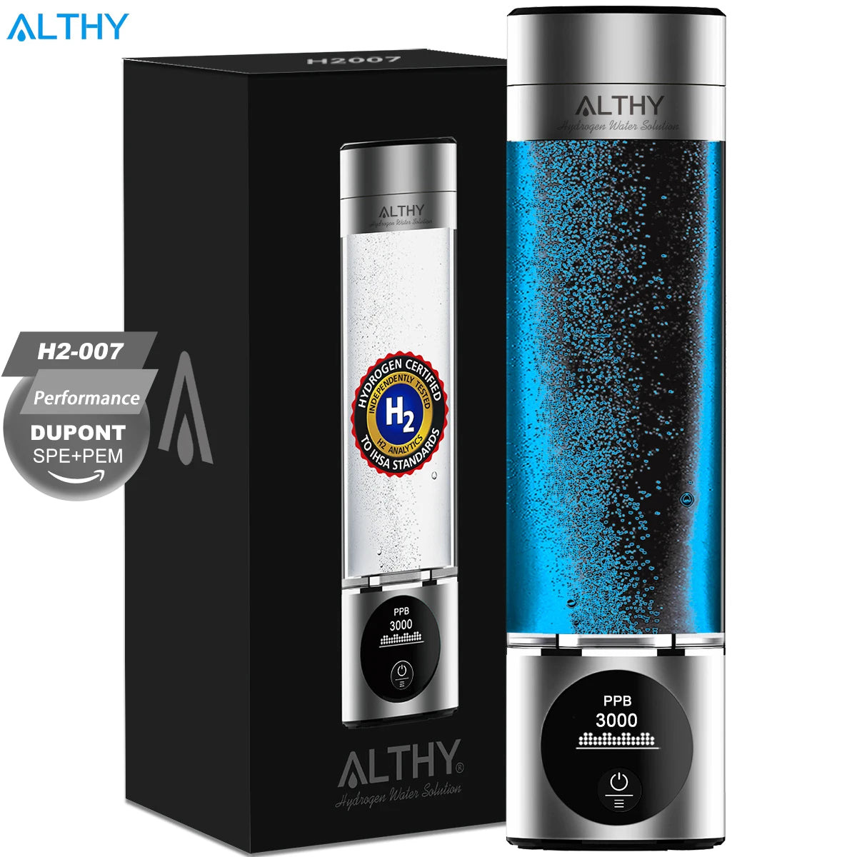 ALTHY H2-007 – Bouteille Génératrice d’Eau d’Hydrogène avec Ioniseur PEM DuPont