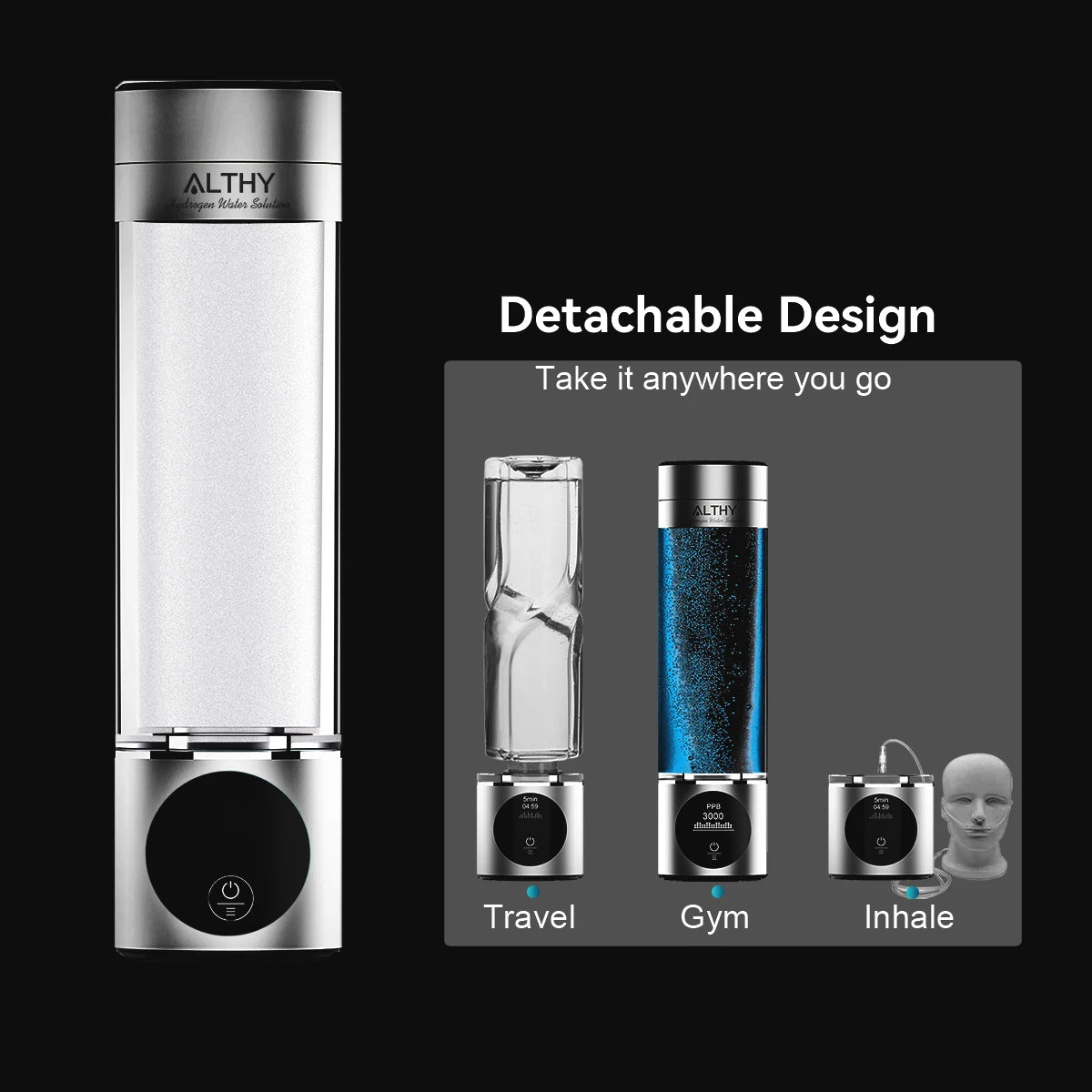 ALTHY H2-007 – Bouteille Génératrice d’Eau d’Hydrogène avec Ioniseur PEM DuPont
