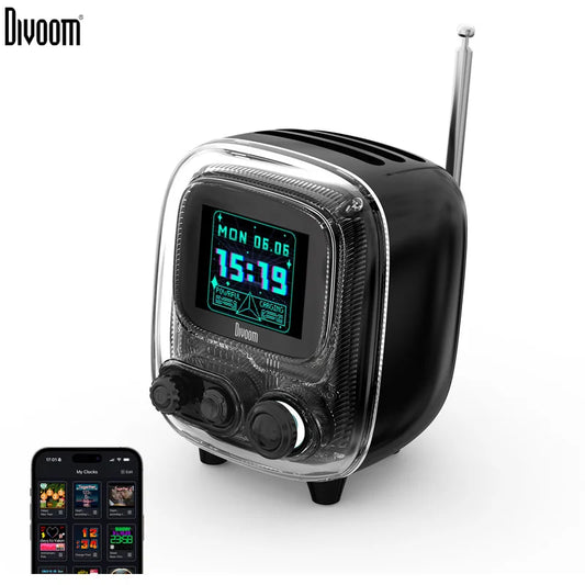 Divoom T-Tiivoo 2 – Mini Haut-Parleur Bluetooth Rétro Vintage avec Lumière d’Ambiance