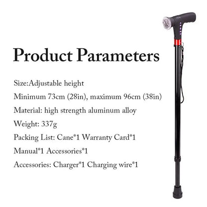 Canne télescopique pliable avec LED et alarme – Sécurité et confort pour ainé