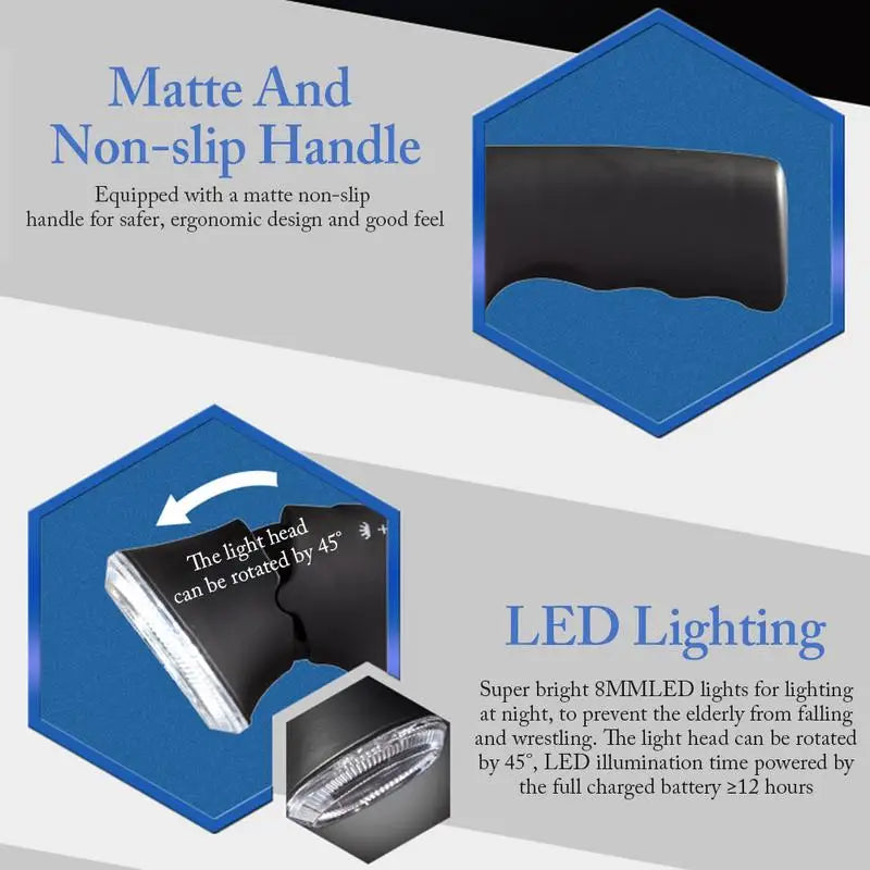 Canne télescopique pliable avec LED et alarme – Sécurité et confort pour ainé